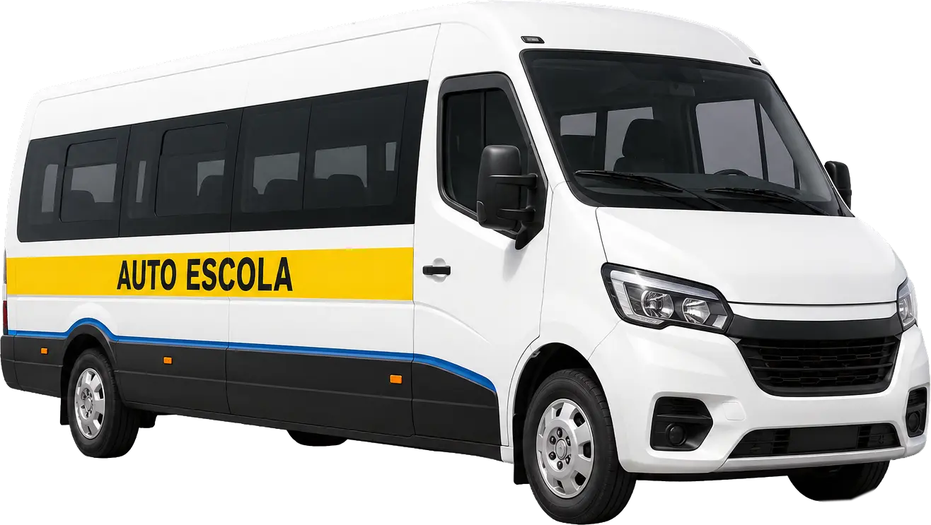 Micro-ônibus branco de autoescola